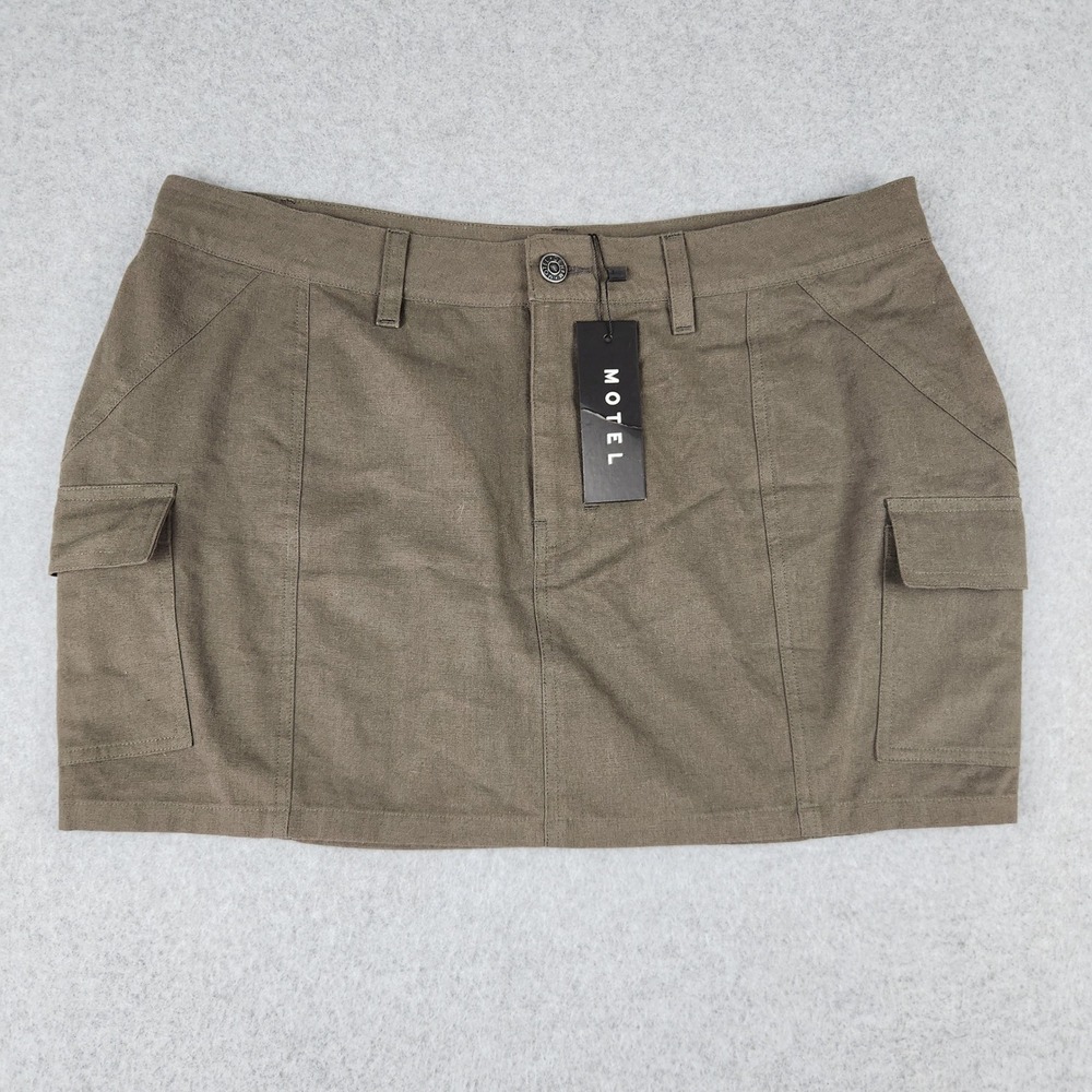 NWT Motel Cargo Skirt Women L Grey Ajeng Panama Mini Low Rise Cotton Utilitarian